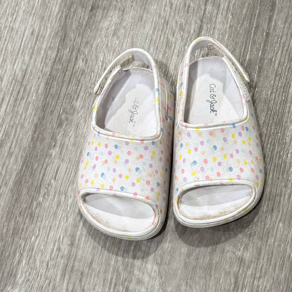 Cat & Jack White Sandals with Pink Yellow Blue Dot Print